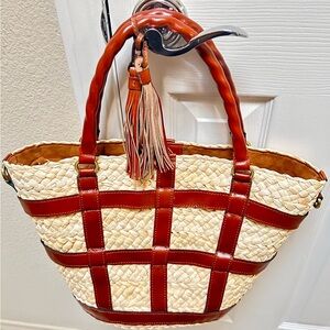 Patricia Nash Woven Tote With Leather Overlay On Handles And Strap